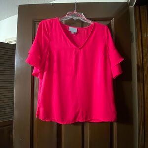 Skies Are Blue Fushia Blouse Ruffled Sleeve